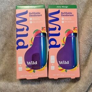 Wild Refillable Deodorant Juicy Mango Aluminum Free Case & Refill Lot of 2 40g